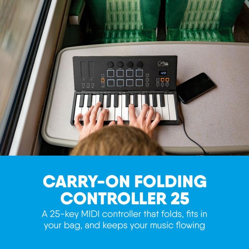 Controlador MIDI Carry‑on de 25 teclas plegable con Bluetooth y USB