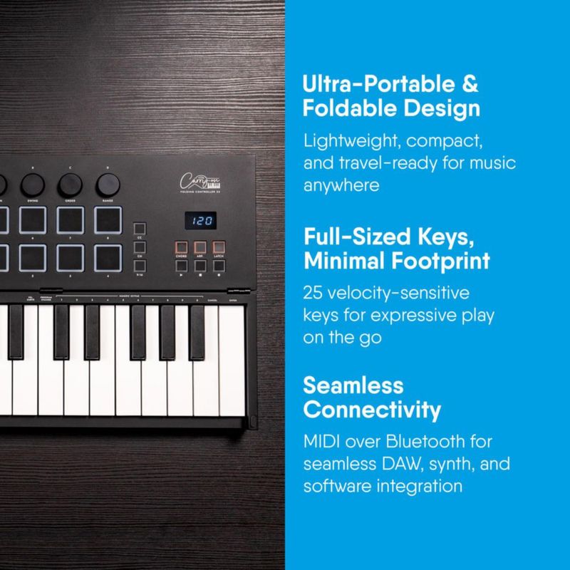 Controlador MIDI Carry‑on de 25 teclas plegable con Bluetooth y USB