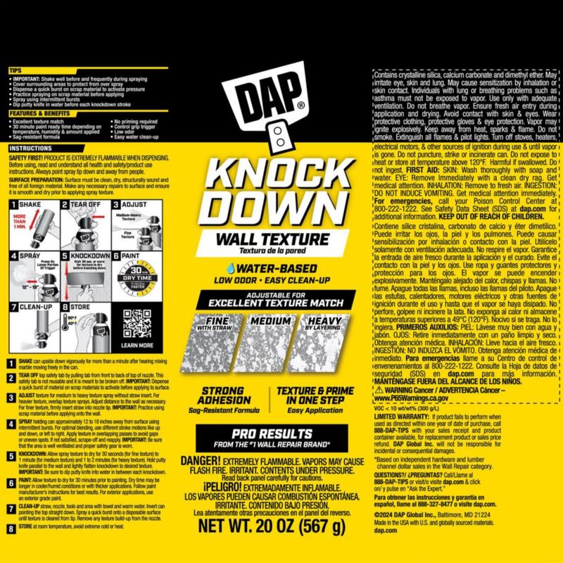 Spray para textura de pared DAP Knockdown a base de agua 570 ml blanco
