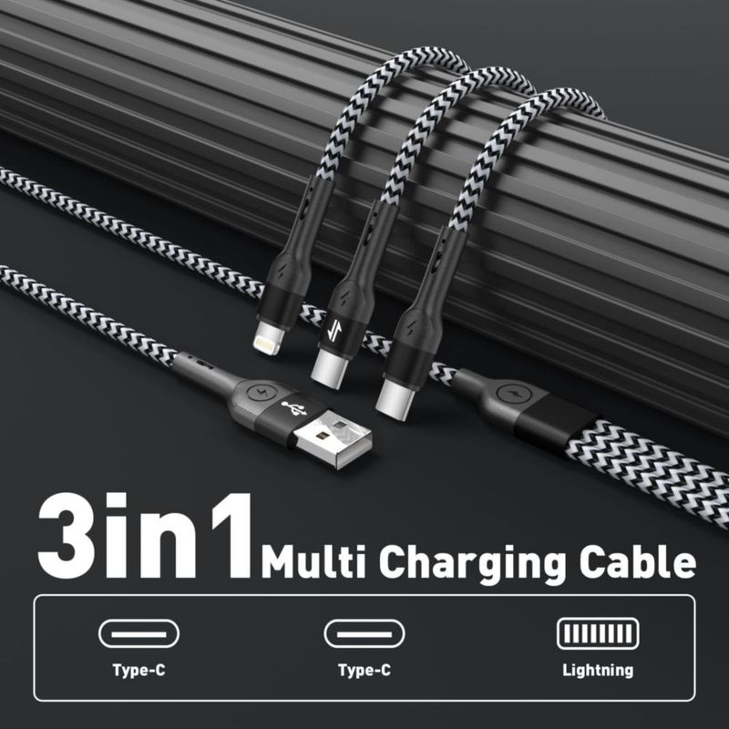 Cable de carga WEREOS 122 cm 3‑en‑1 trenzado (2 unidades)