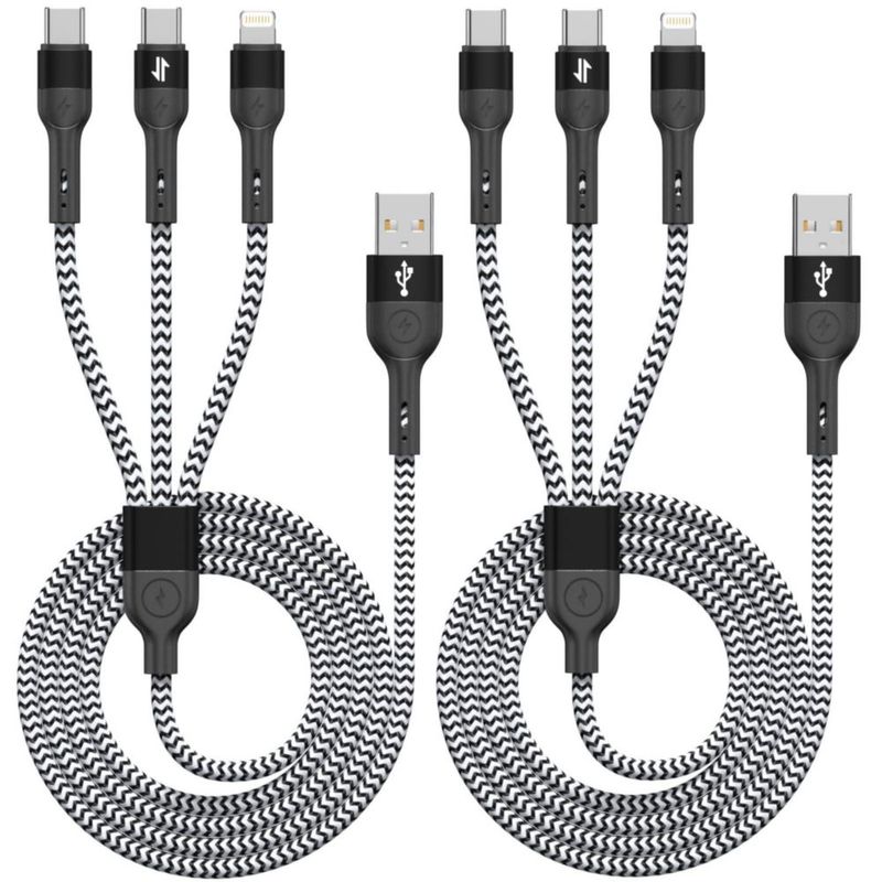 Cable de carga WEREOS 122 cm 3‑en‑1 trenzado (2 unidades)
