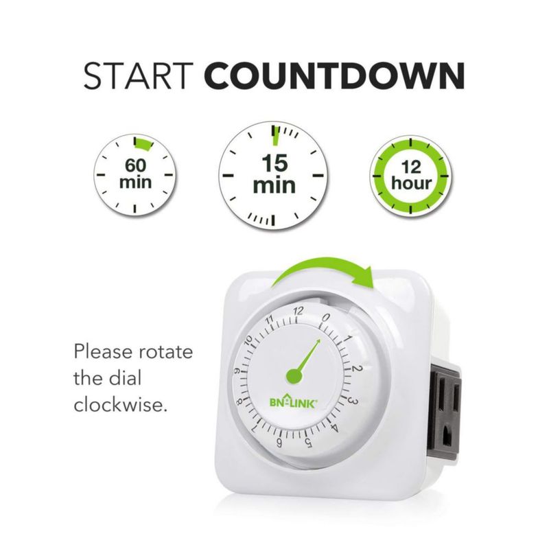 Temporizador BN‑LINK 12 h con incrementos de 15 min certificado ETL