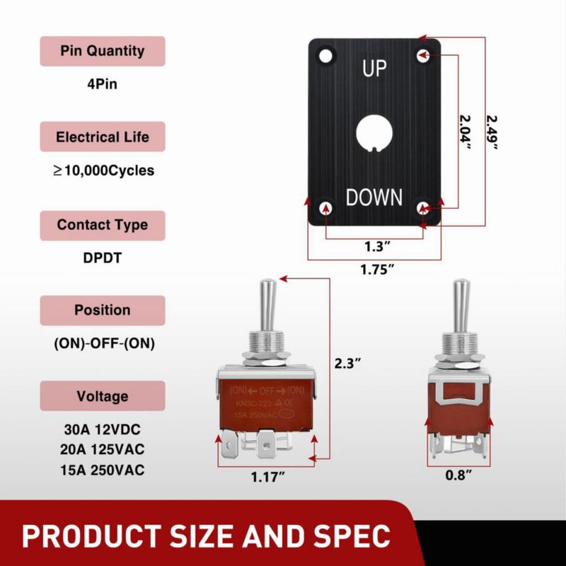 Interruptor de palanca Nilight 12 V 30 A momentáneo DPDT de 4 pines