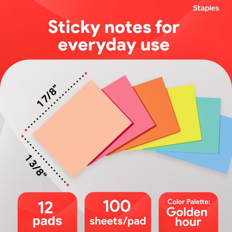 Notas adhesivas STAPLES 34 x 47 mm surtidas 2400 uds