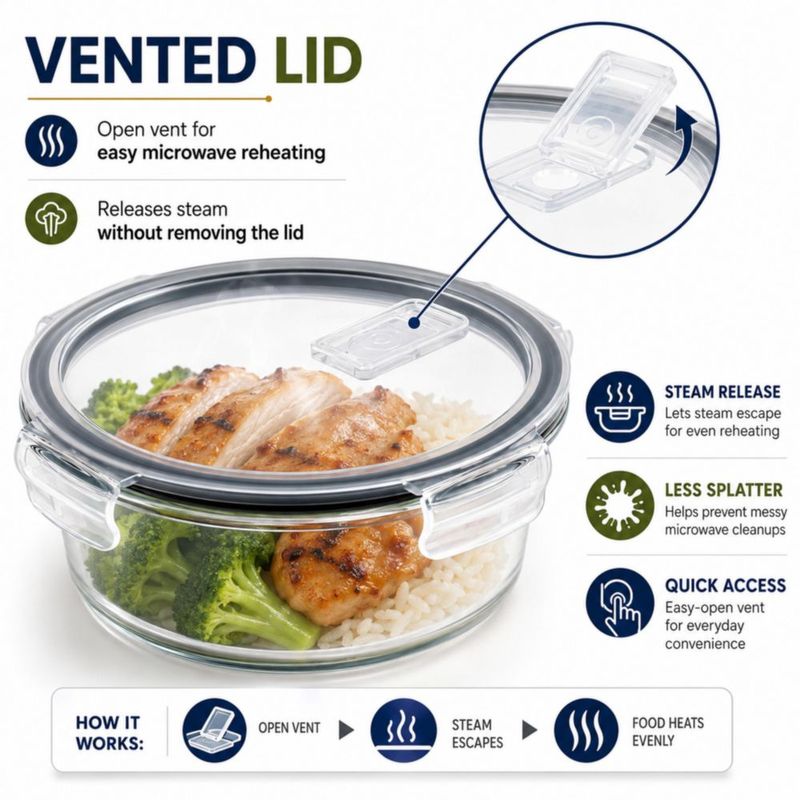 Juego de 8 recipientes de vidrio para alimentos Sorbus 970 ml con tapa ventilada gris