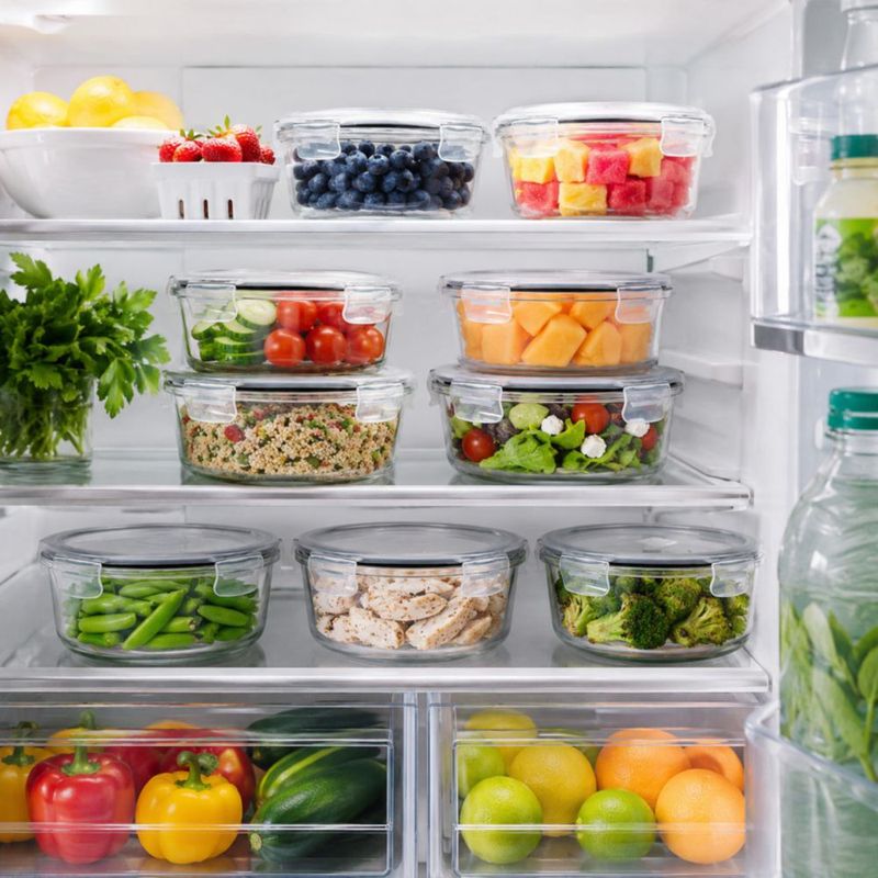 Juego de 8 recipientes de vidrio para alimentos Sorbus 970 ml con tapa ventilada gris
