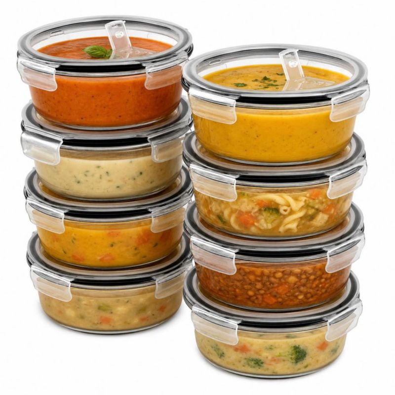 Juego de 8 recipientes de vidrio para alimentos Sorbus 970 ml con tapa ventilada gris