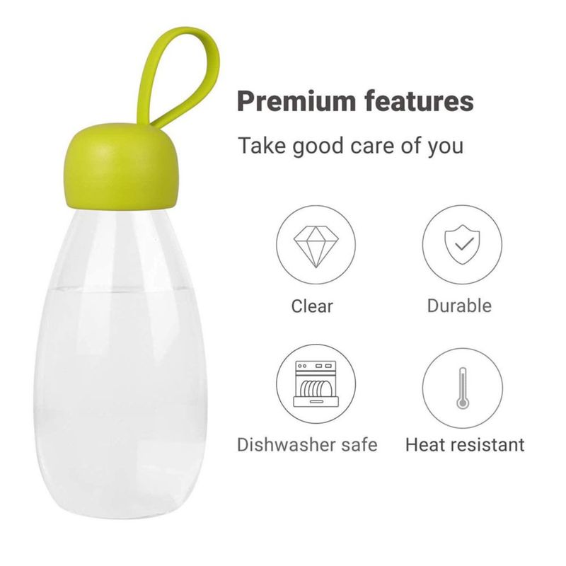 Botella de agua Emoi de 360 ml linda con correa - Verde