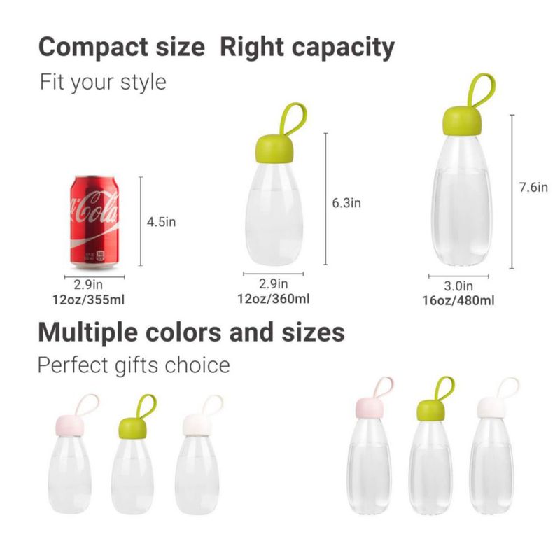 Botella de agua Emoi de 360 ml linda con correa - Verde