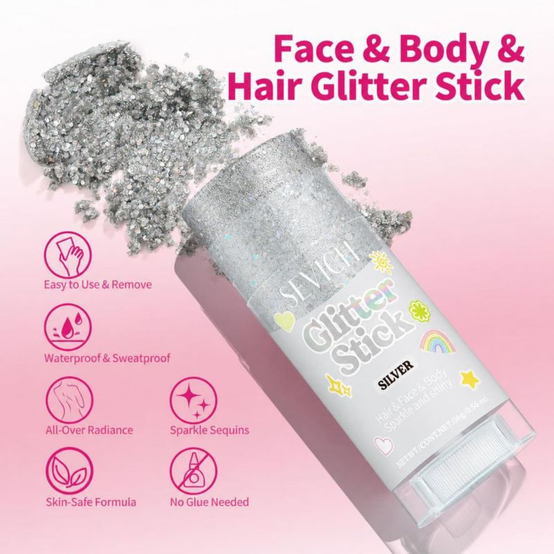 Barra de Purpurina SEVICH Plata 15 g para Cabello y Cuerpo