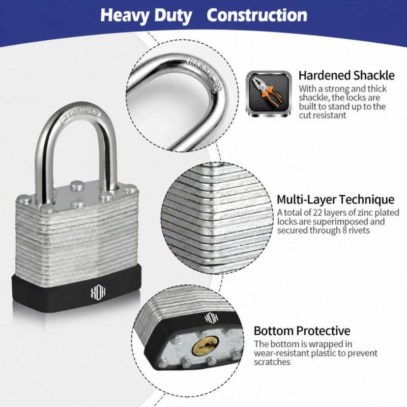 Candado HOX pack de 6 unidades llave maestra grillete de 3 cm cilindro de latón