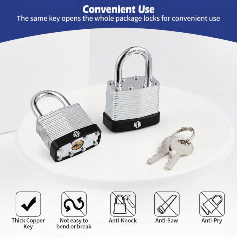 Candado HOX pack de 6 unidades llave maestra grillete de 3 cm cilindro de latón