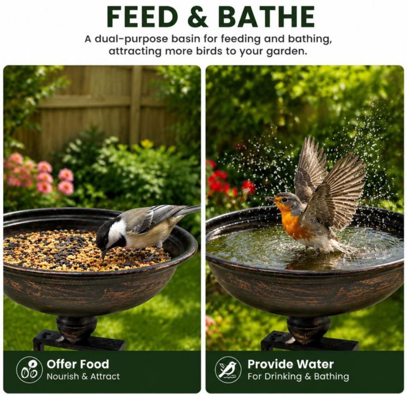 Bañera para aves Hongshifu 30 cm con clip para barandilla de terraza