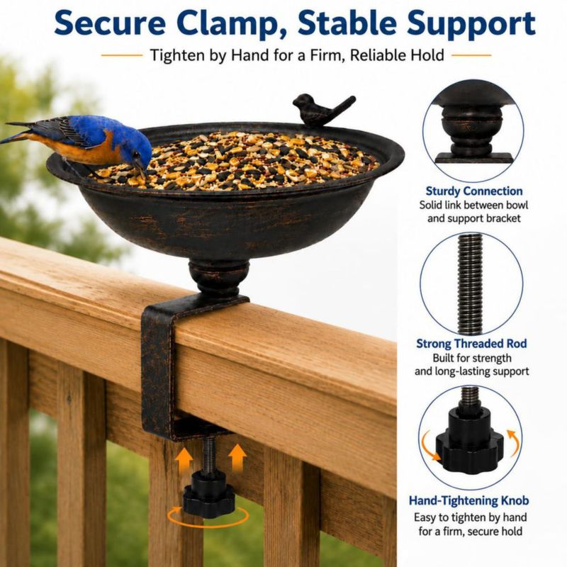 Bañera para aves Hongshifu 30 cm con clip para barandilla de terraza