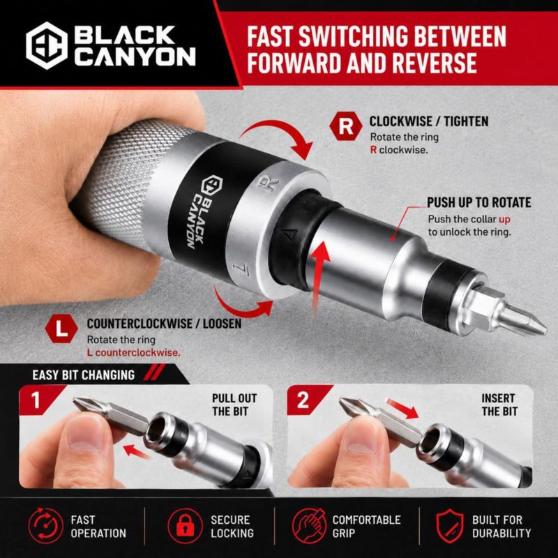 Destornillador de Impacto Manual BLACK CANYON 1/2" Juego de 12 Puntas