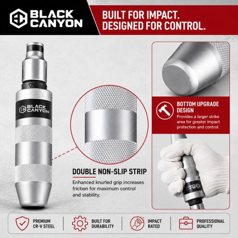 Destornillador de Impacto Manual BLACK CANYON 1/2" Juego de 12 Puntas
