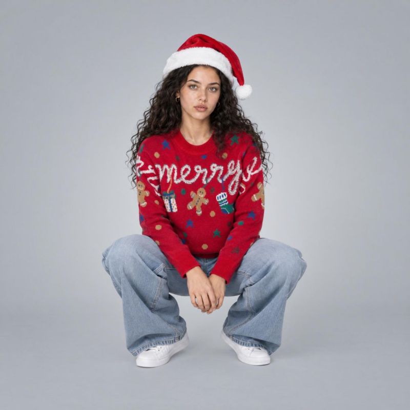 Suéter Navideño Con Estampado Rojo Para Mujer Quarry