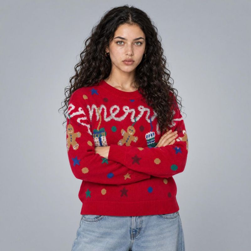 Suéter Navideño Con Estampado Rojo Para Mujer Quarry