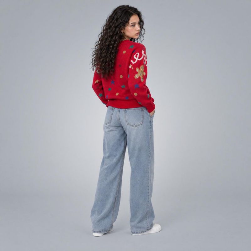 Suéter Navideño Con Estampado Rojo Para Mujer Quarry