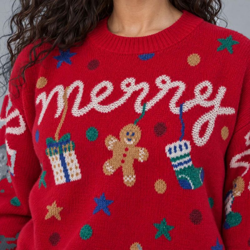 Suéter Navideño Con Estampado Rojo Para Mujer Quarry