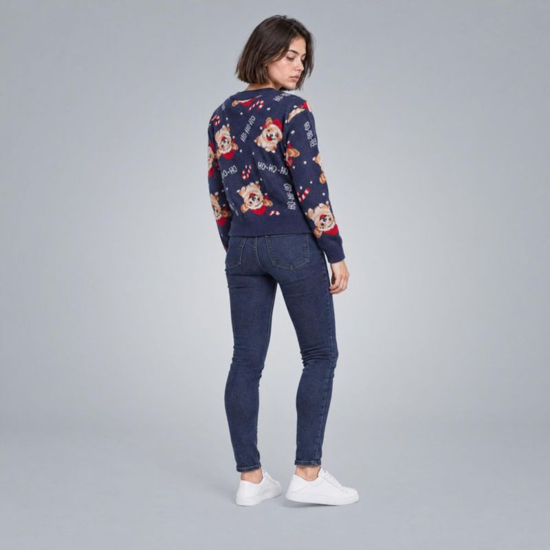 Suéter Navideño Con Estampado Azul Marino Para Mujer Quarry