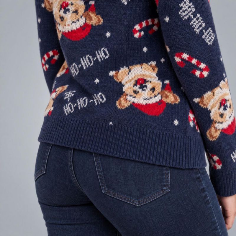 Suéter Navideño Con Estampado Azul Marino Para Mujer Quarry
