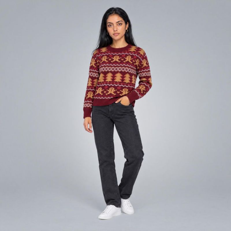 Suéter Navideño Con Estampado Vino Para Mujer Quarry