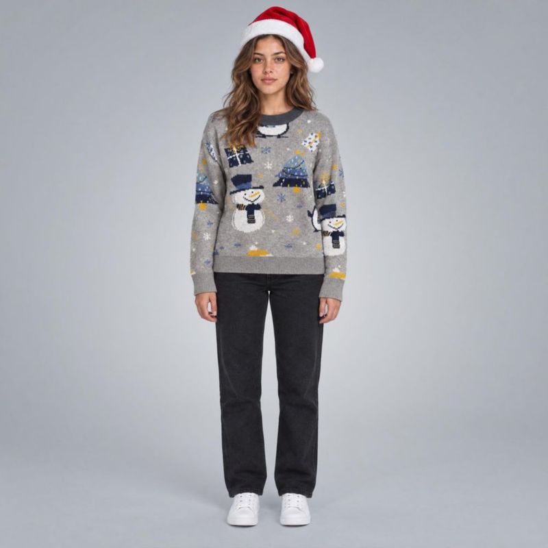 Suéter Navideño Con Estampado Azul Claro Para Mujer Quarry