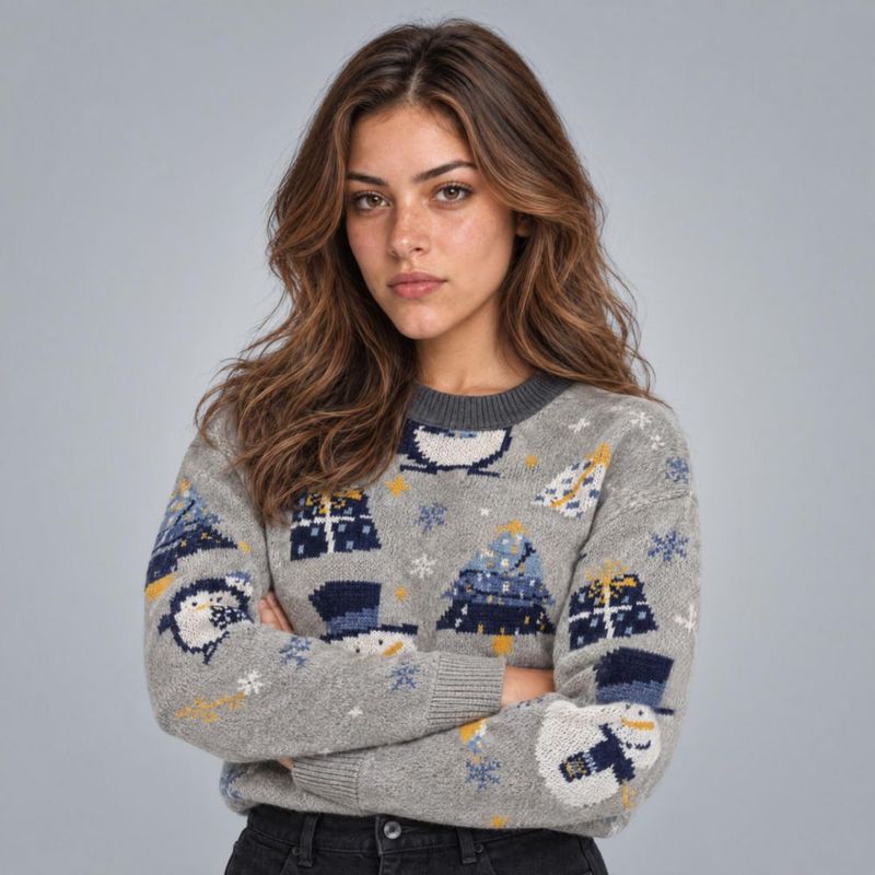 Suéter Navideño Con Estampado Azul Claro Para Mujer Quarry