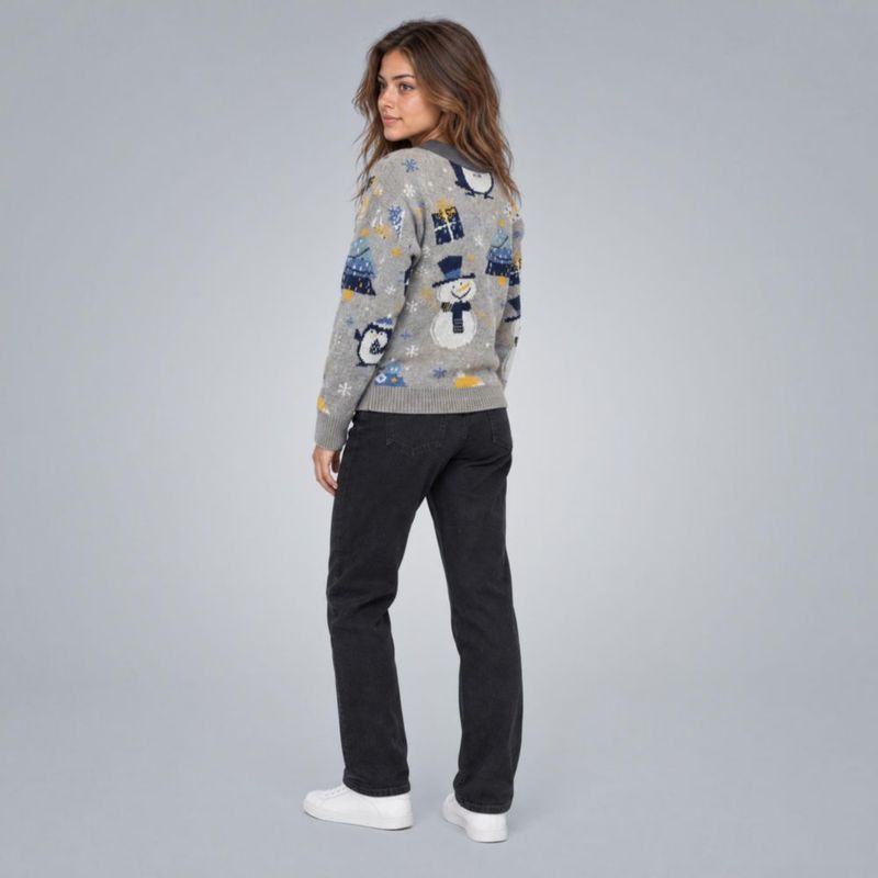 Suéter Navideño Con Estampado Azul Claro Para Mujer Quarry