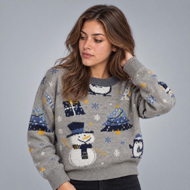 Suéter Navideño Con Estampado Azul Claro Para Mujer Quarry