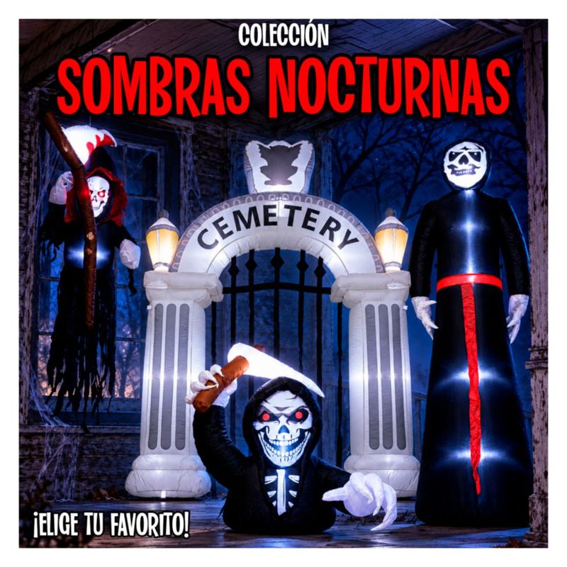 Inflable Halloween Parca Esqueleto Gigante 180cm con Guadana Luz LED Decoracion Exterior Jardin Patio Casa Fiesta Evento Adorno Terror Halloween