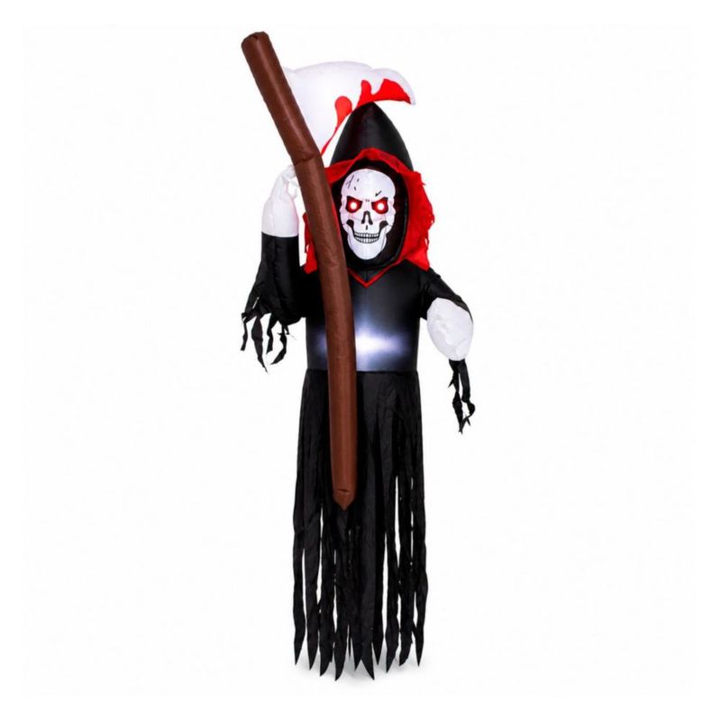 Inflable Halloween Parca Esqueleto Gigante 180cm con Guadana Luz LED Decoracion Exterior Jardin Patio Casa Fiesta Evento Adorno Terror Halloween