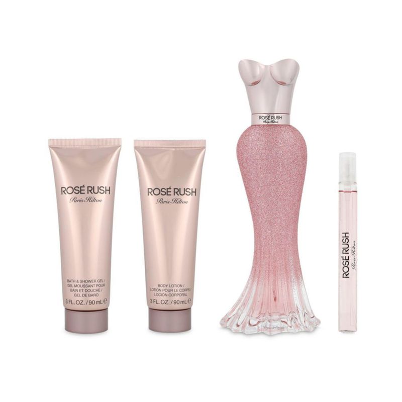 SET PARIS HILTON ROSE RUSH 4PZS 100ML EDP SPRAY/ BODY LOTION 90ML/ SHOWER GEL 90ML/ 10ML EDP SPRAY