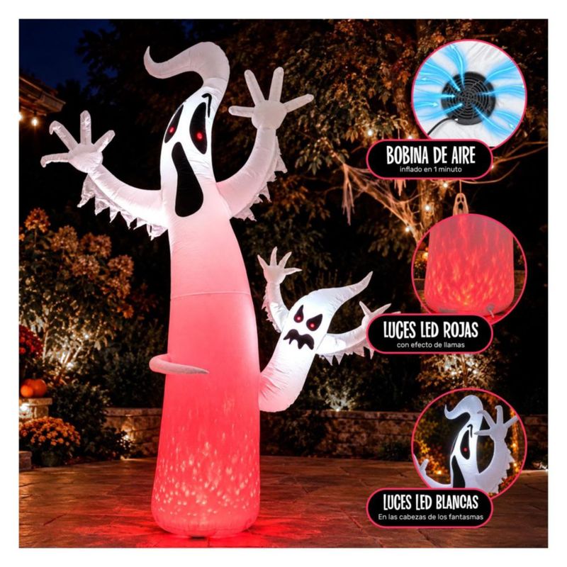 Inflable Halloween Fantasma Gigante 360cm JARDIMEX con Luces LED Decoracion Terror para Exterior Jardin Patio Casa Fiesta Halloween