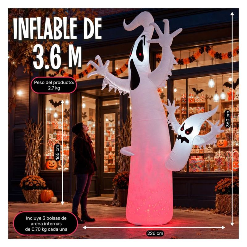 Inflable Halloween Fantasma Gigante 360cm JARDIMEX con Luces LED Decoracion Terror para Exterior Jardin Patio Casa Fiesta Halloween