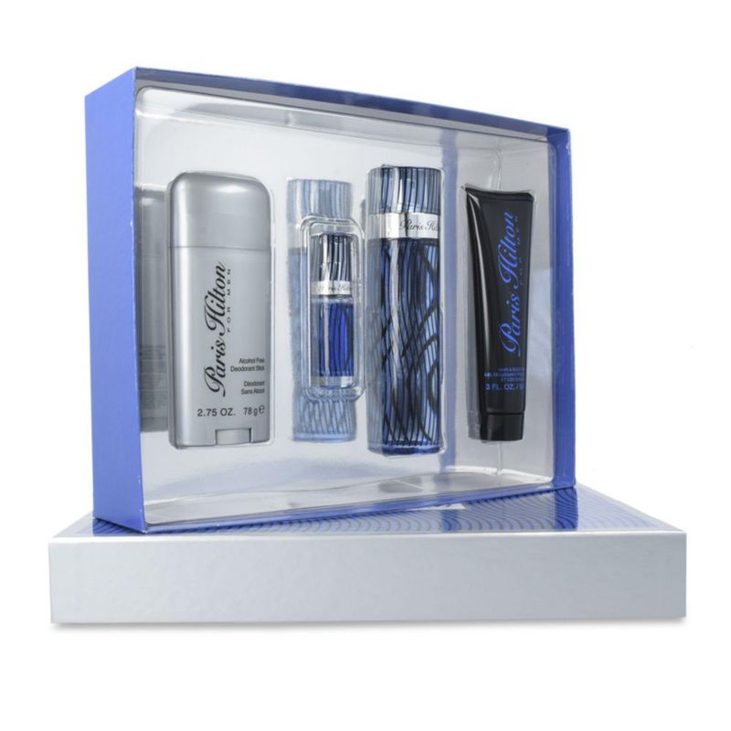 SET PARIS HILTON MEN 4PZS 100ML EDT SPRAY/ SHOWER GEL 90ML/ 10ML EDT SPRAY/ DESODORANTE STICK 78G