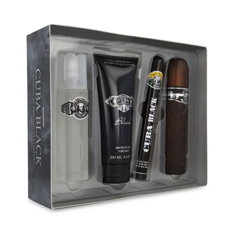 SET CUBA BLACK FOR MEN 4PZS 100ML EDT SPRAY/ AFTER SHAVE 100ML/ SHOWER GEL 200ML / 35ML EDT SPRAY
