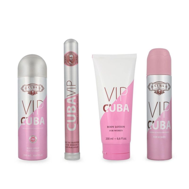 SET CUBA VIP WOMEN 4PZS 100ML EDP SPRAY/ DESODORANTE 200ML SPRAY/ BODY LOTION 200ML/ 35ML EDP SPRAY