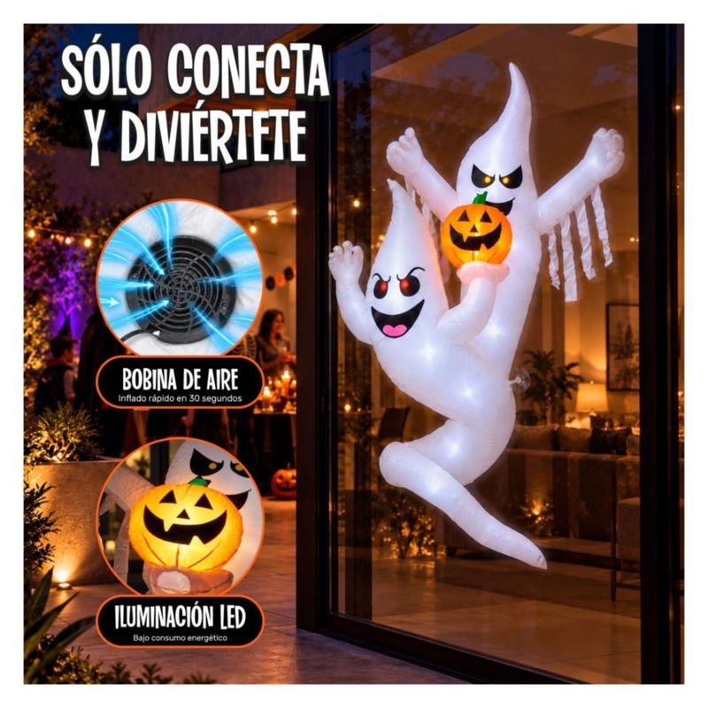 Inflable Halloween Fantasmas Espiral Calabaza 18m JARDIMEX con Luces LED Decoracion Terror para Exterior Ventana Fachada Jardin Casa Fiesta Halloween