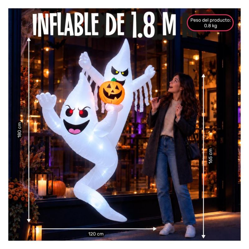 Inflable Halloween Fantasmas Espiral Calabaza 18m JARDIMEX con Luces LED Decoracion Terror para Exterior Ventana Fachada Jardin Casa Fiesta Halloween