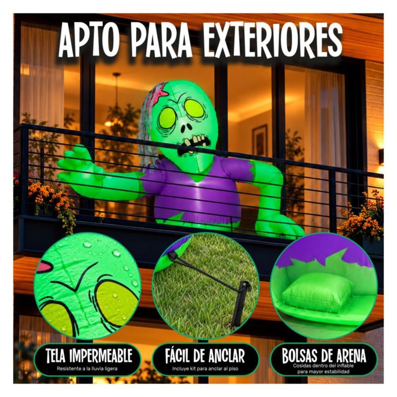 Inflable Halloween Zombie Gigante Emergente 140cm JARDIMEX con Luces LED Decoracion Terror para Exterior Jardin Patio Casa Fiesta Halloween