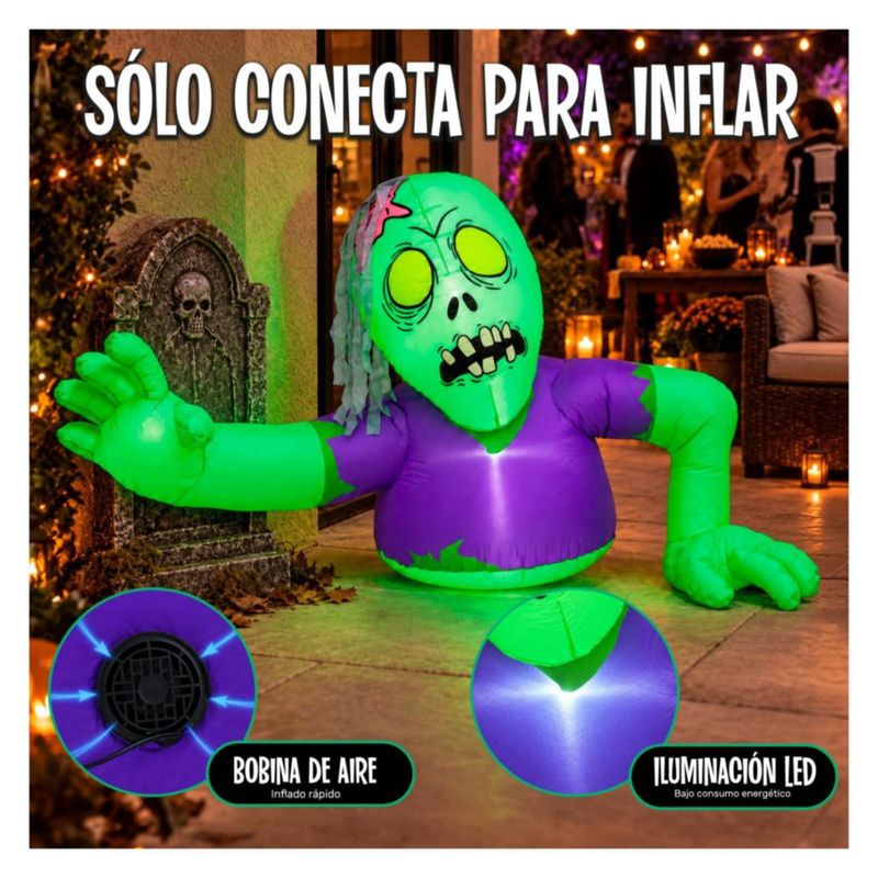 Inflable Halloween Zombie Gigante Emergente 140cm JARDIMEX con Luces LED Decoracion Terror para Exterior Jardin Patio Casa Fiesta Halloween