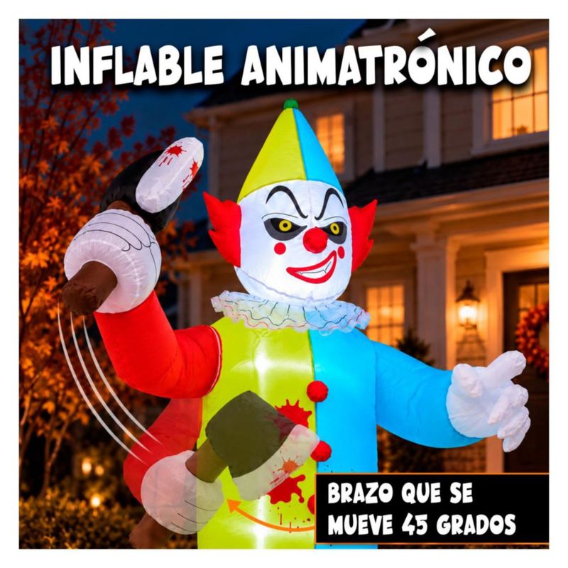 Inflable Halloween Payaso Terrorifico Gigante 210cm con Hacha Luz LED Decoracion Exterior Jardin Patio Casa Fiesta Evento Adorno Terror Halloween