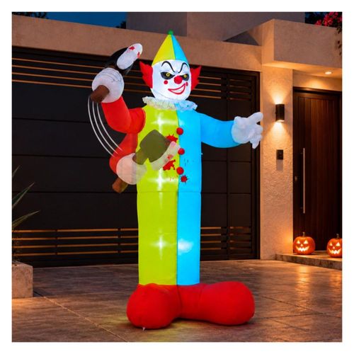 Inflable Halloween Payaso Terrorifico Gigante 210cm con Hacha Luz LED Decoracion Exterior Jardin Patio Casa Fiesta Evento Adorno Terror Halloween