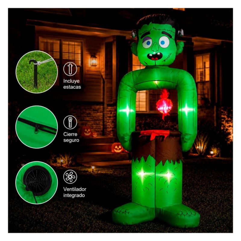 Inflable Halloween Bruja Gato Colgante Jardimex 2.43m Luz LED Techo Exterior Decoracion Terror Jardin Entrada Casa Fiesta Halloween