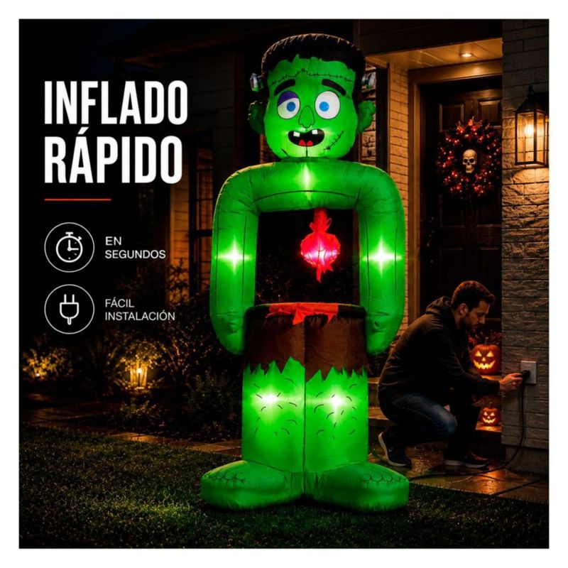 Inflable Halloween Bruja Gato Colgante Jardimex 2.43m Luz LED Techo Exterior Decoracion Terror Jardin Entrada Casa Fiesta Halloween