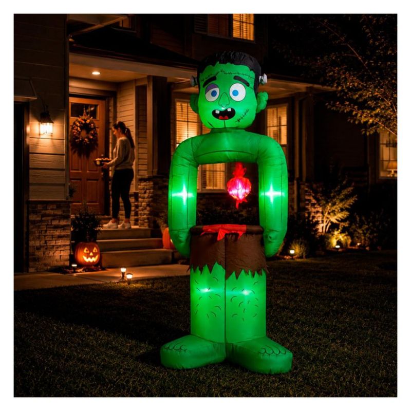 Inflable Halloween Bruja Gato Colgante Jardimex 2.43m Luz LED Techo Exterior Decoracion Terror Jardin Entrada Casa Fiesta Halloween