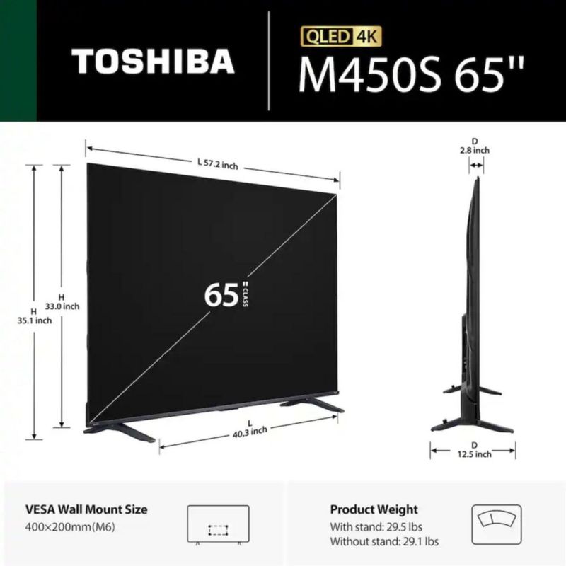 TELEVISOR TOSHIBA MOD. 65M450SFM QLED SMART TV