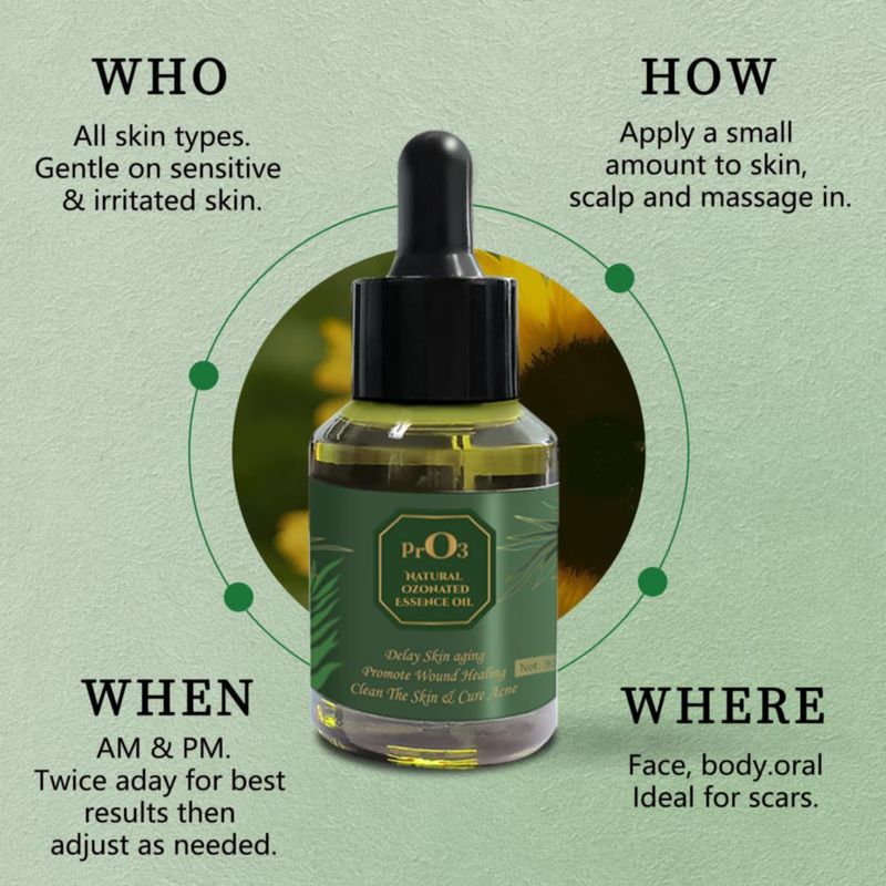 Aceite PrO3 de Girasol Ozonado 30 ml en Botella de Vidrio